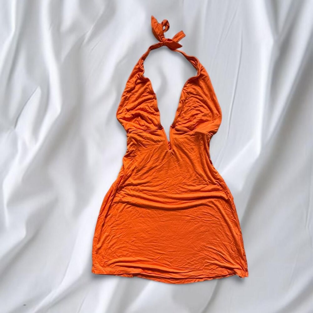Venus Orange Halter Dress